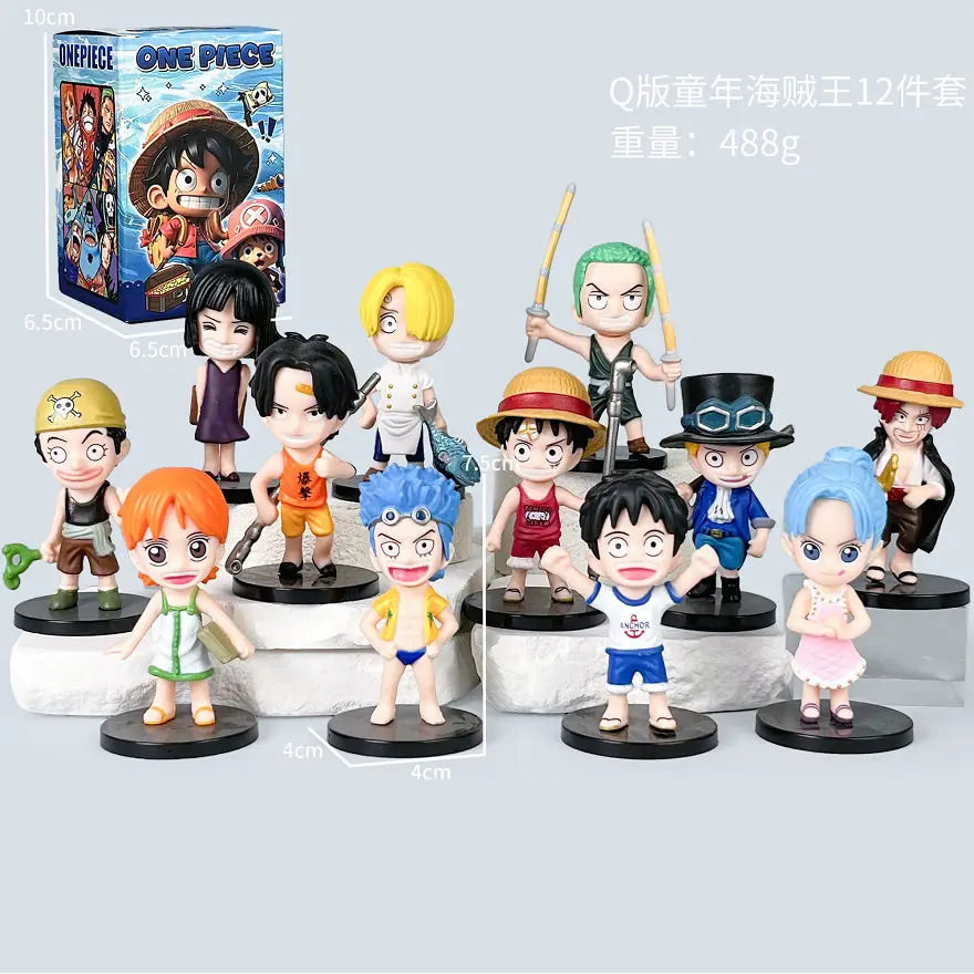 Set de 12 piezas de One Piece en estilo chibi infantil