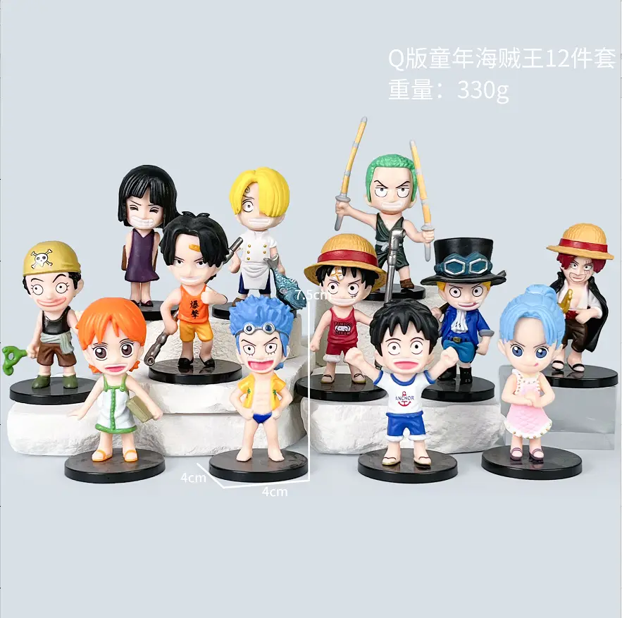 Set de 12 piezas de One Piece en estilo chibi infantil